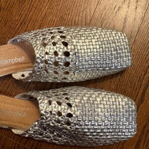 Jeffrey Campbell Metallic Silver Woven Mules